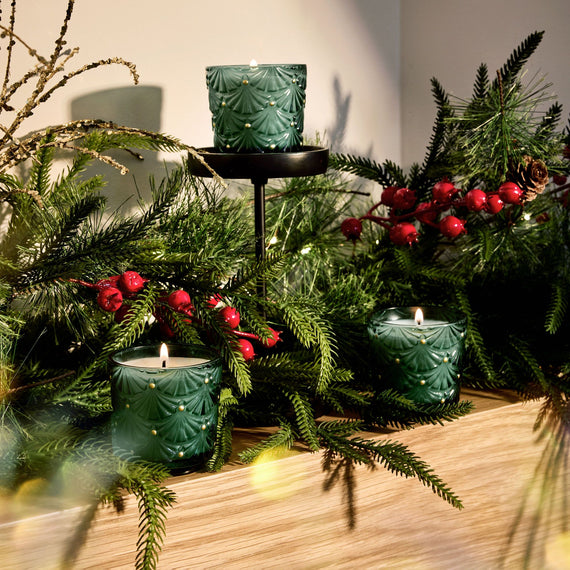 VOLUSPA Noble Fir Garland Pedestal Candle Trio - Value $90