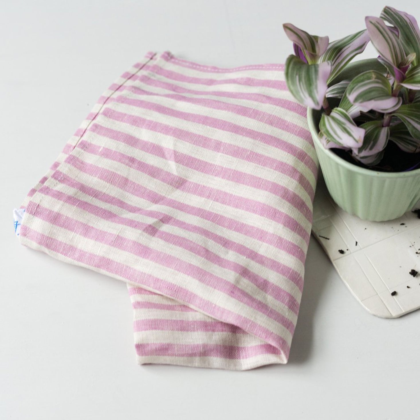 Fog Linen Work Tea Towel Pink Stripe Official Stockist